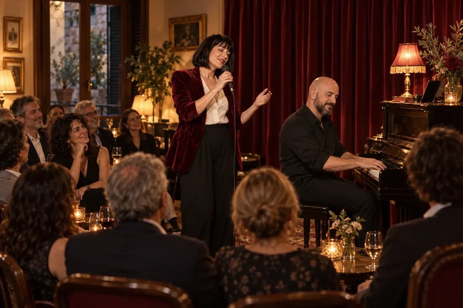 AI-generated fictional scene: An evening in velvet · Velvet Cabaret
